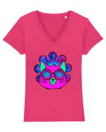 Psychedelic Cat Tricou mânecă scurtă guler V Damă Evoker