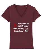 PET DACHSHUND Tricou mânecă scurtă guler V Damă Evoker
