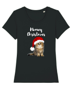Merry Christmas...? Nu... Meowy Christmas!! Tricou mânecă scurtă guler larg fitted Damă Expresser