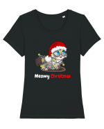 Merry Christmas...? Nu... Meowy Christmas! Tricou mânecă scurtă guler larg fitted Damă Expresser