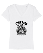 Just Ride Black Motorcycle Tricou mânecă scurtă guler V Damă Evoker