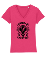 Longboard Lifestyle Black Tricou mânecă scurtă guler V Damă Evoker