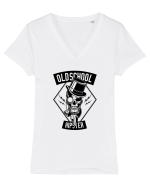Old School Hipster Skull Black Tricou mânecă scurtă guler V Damă Evoker