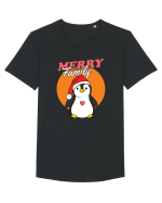 Pentru Crăciun în familie - Familia veselă, pinguin cu căciulă Tricou mânecă scurtă guler larg Bărbat Skater