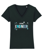 Viitor Inginer - Elemente (alb) Tricou mânecă scurtă guler V Damă Evoker