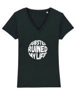Dubstep Ruined My Life (sferă) alb Tricou mânecă scurtă guler V Damă Evoker