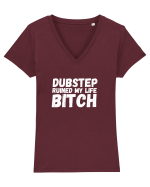 Dubstep Ruined My Life B**ch (alb) Tricou mânecă scurtă guler V Damă Evoker