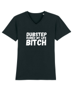 Dubstep Ruined My Life B**ch (alb) Tricou mânecă scurtă guler V Bărbat Presenter