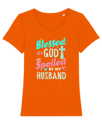 Blessed by God Spoiled by my husband Bright Orange