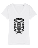 Skeleton Motorcycle Black Tricou mânecă scurtă guler V Damă Evoker