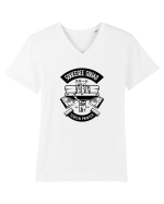 Screen Printer Skeleton Black Tricou mânecă scurtă guler V Bărbat Presenter