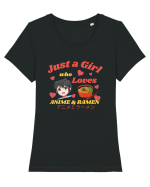Just A Girl Who Loves Anime And Ramen Tricou mânecă scurtă guler larg fitted Damă Expresser