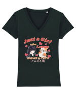 Just A Girl Who Loves Anime And Cats Tricou mânecă scurtă guler V Damă Evoker