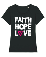 Faith Hope Love Tricou mânecă scurtă guler larg fitted Damă Expresser
