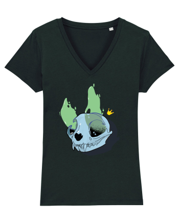 Cat skull on fire Black