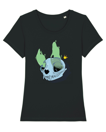 Cat skull on fire Black
