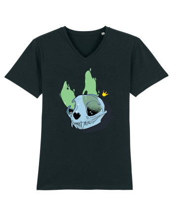 Cat skull on fire Black