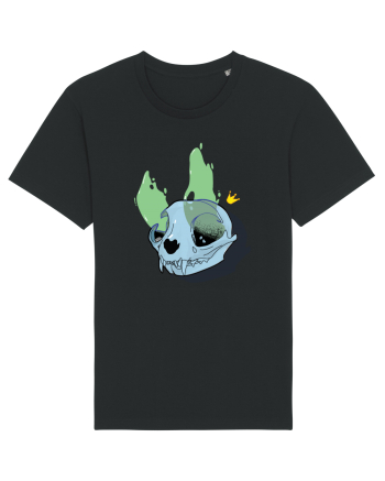 Cat skull on fire Black