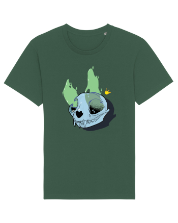 Cat skull on fire Bottle Green