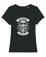 Biker Hood Skull White Tricou mânecă scurtă guler larg fitted Damă Expresser