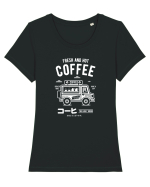 Coffee Van Japanese White Tricou mânecă scurtă guler larg fitted Damă Expresser