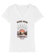 Work Hard Travel Harder Tricou mânecă scurtă guler V Damă Evoker