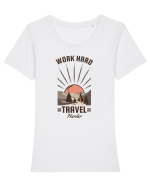Work Hard Travel Harder Tricou mânecă scurtă guler larg fitted Damă Expresser