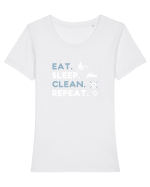 EAT SLEEP CLEAN Tricou mânecă scurtă guler larg fitted Damă Expresser