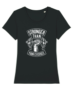 Stronger than your Excuses Gym White Tricou mânecă scurtă guler larg fitted Damă Expresser