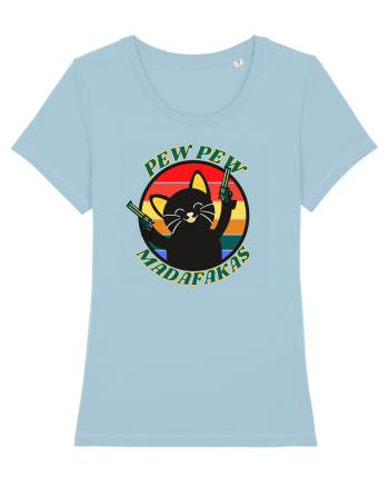 Funny Cat With Guns Sky Blue
