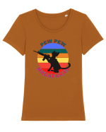 Funny Cat With Guns Tricou mânecă scurtă guler larg fitted Damă Expresser