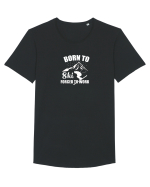 Born To Ski Forced To Work Tricou mânecă scurtă guler larg Bărbat Skater