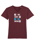 Eat Sleep Ski Repeat Tricou mânecă scurtă guler V Bărbat Presenter
