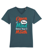 Open Your Mind Before Your Mouth Tricou mânecă scurtă guler V Bărbat Presenter