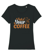 Take Your Coffee Tricou mânecă scurtă guler larg fitted Damă Expresser