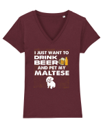 Maltese Tricou mânecă scurtă guler V Damă Evoker