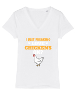 CHICKENS Tricou mânecă scurtă guler V Damă Evoker