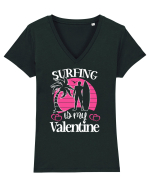 Surfing Is My Valentine Tricou mânecă scurtă guler V Damă Evoker