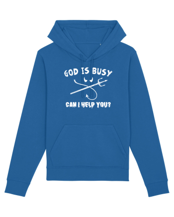 God is busy. Royal Blue