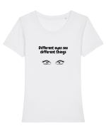 Different eyes see different things Tricou mânecă scurtă guler larg fitted Damă Expresser