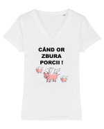CAND OR ZBURA PORCII Tricou mânecă scurtă guler V Damă Evoker