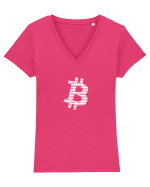 Bitcoin Binary (alb) Tricou mânecă scurtă guler V Damă Evoker