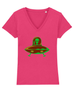  Retro UFO Tricou mânecă scurtă guler V Damă Evoker