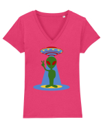  Retro UFO Tricou mânecă scurtă guler V Damă Evoker