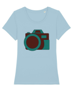 Aparat Foto Retro Vintage Tricou mânecă scurtă guler larg fitted Damă Expresser