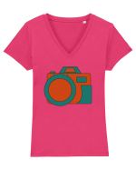 Aparat Foto Retro Vintage Tricou mânecă scurtă guler V Damă Evoker