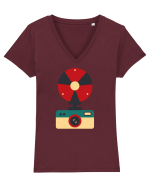 Aparat Foto Retro Vintage Tricou mânecă scurtă guler V Damă Evoker
