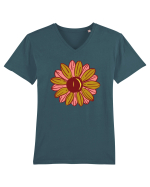 Retro Vintage Flower Tricou mânecă scurtă guler V Bărbat Presenter