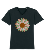 Retro Vintage Flower Tricou mânecă scurtă guler V Bărbat Presenter