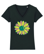 Retro Vintage Flower Tricou mânecă scurtă guler V Damă Evoker